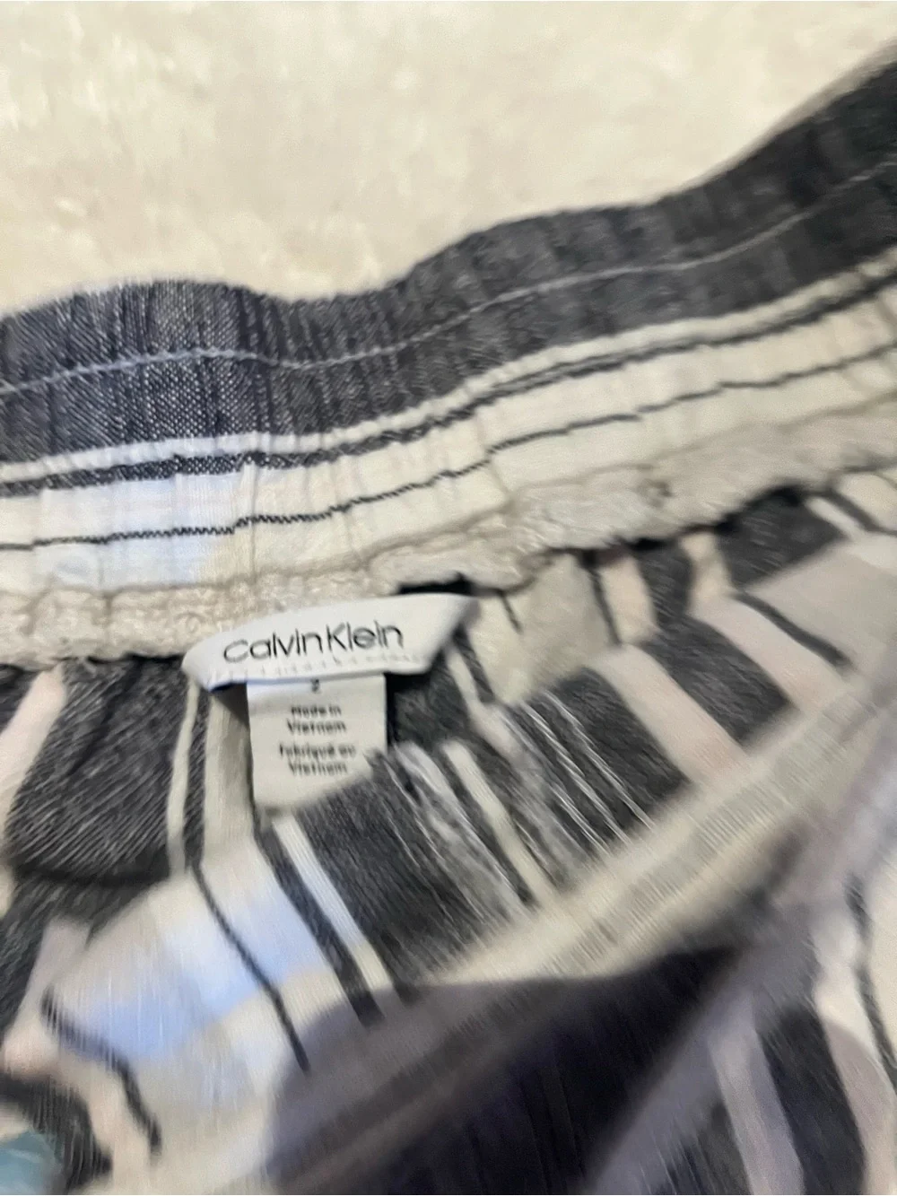 Calvin Klein Black & White Striped Drawstring Athletic Shorts
